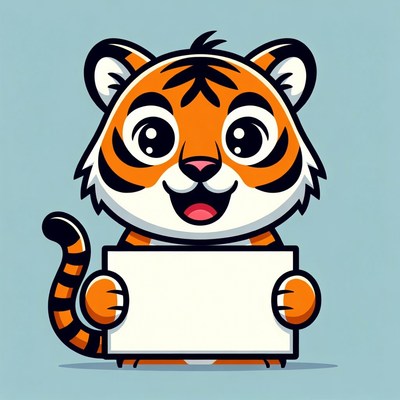 Cartoon tiger holding blank sign