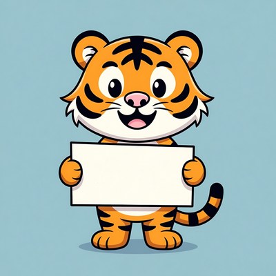 Cute tiger holding blank sign