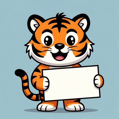 Cartoon tiger holding blank sign