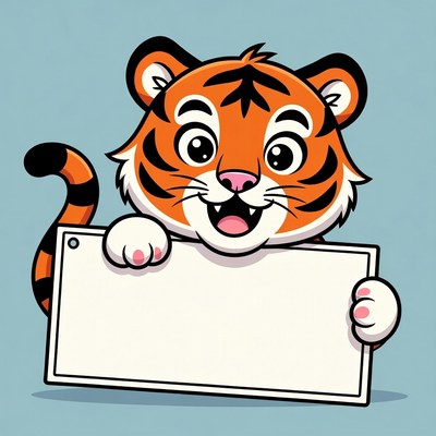 Cute tiger holding blank sign