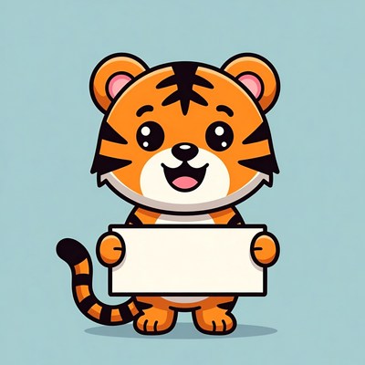 Cute tiger holding blank sign