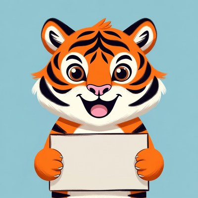 Cartoon tiger holding blank sign