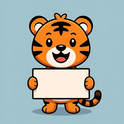 Cute cartoon tiger holding blank sign