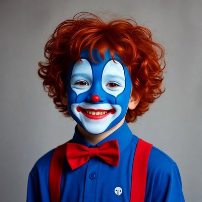 Boy in clown makeup smiling