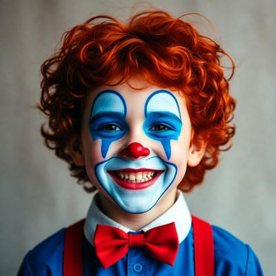Boy in clown makeup smiling