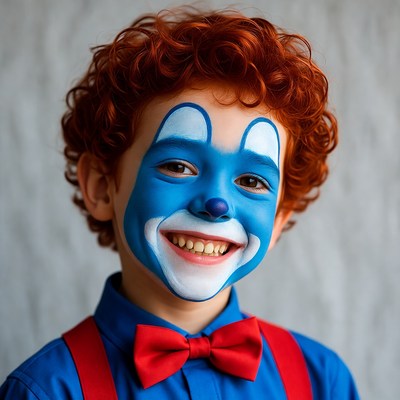 Boy in clown makeup smiling