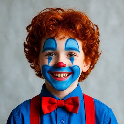 Boy in clown makeup smiling