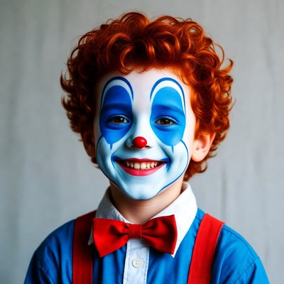 Boy in clown makeup smiling