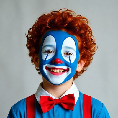 Boy in clown makeup smiling