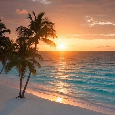 Palm Trees at Tropical Sunset Beach