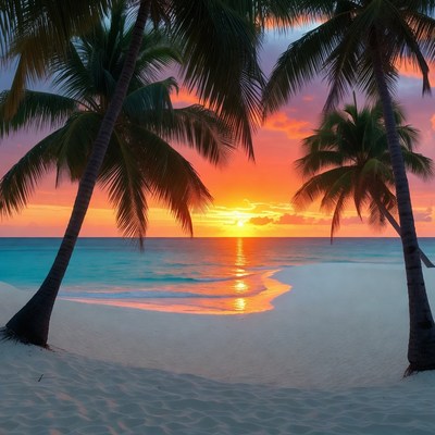 Palm Trees Sunset Beach