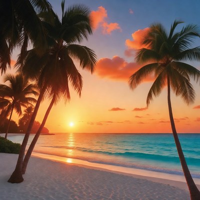 Tropical Beach Palm Trees Sunset