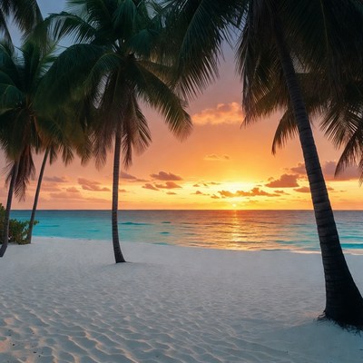 Palm Trees at Tropical Sunset Beach