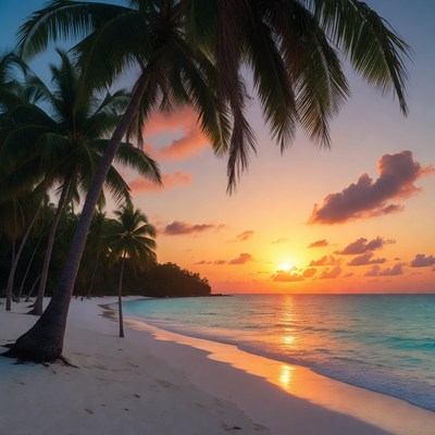 Tropical Beach Palm Trees Sunset