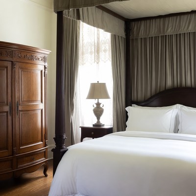 Luxurious four-poster bed in bedroom