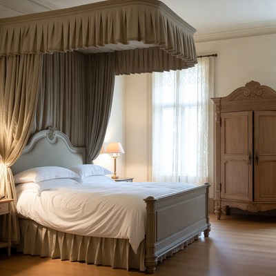 Luxurious beige canopy bed room