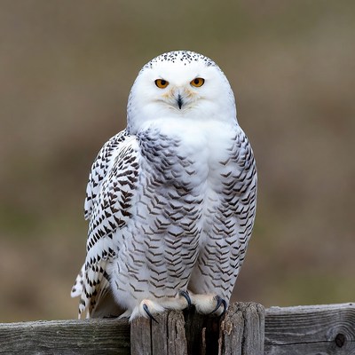 Snowy Owl Perched on Wooden Fence