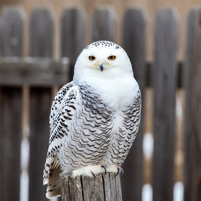 Snowy Owl Perched on Fence Post