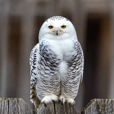 Snowy Owl Perched on Wooden Fence
