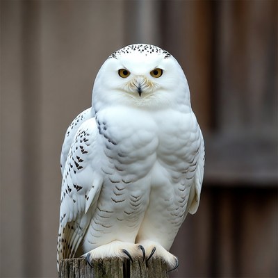 Snowy Owl Perched on Post