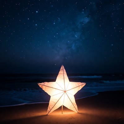 Glowing Star Lantern on Beach