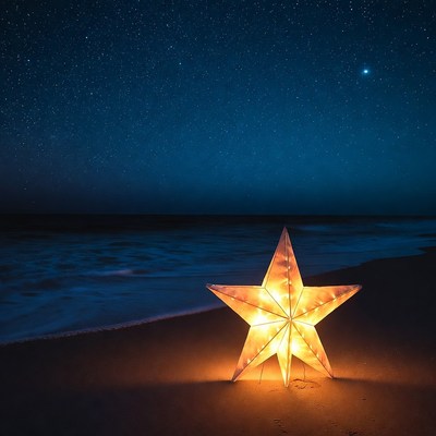 Glowing Star Lantern on Beach