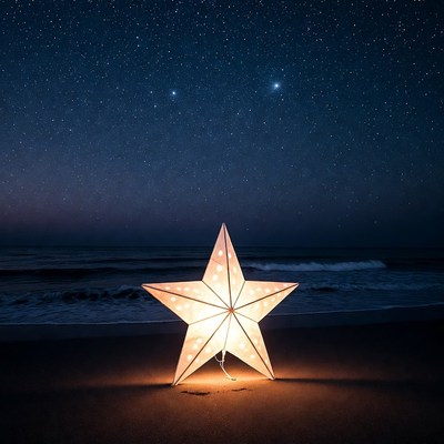 Glowing Star Lantern on Beach