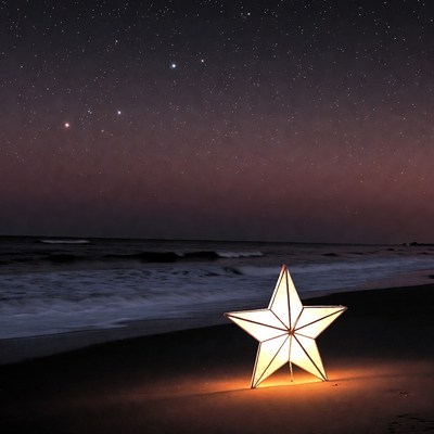 Glowing Star Lantern on Beach