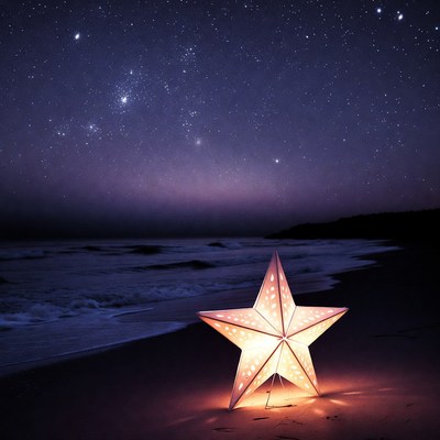 Glowing Star Lantern on Beach