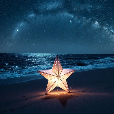 Illuminated Star Lantern on Beach
