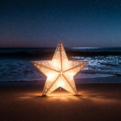 Glowing Star Lantern on Beach