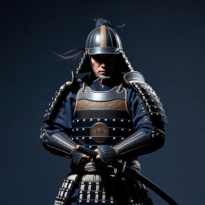 Samurai Warrior in Blue Armor
