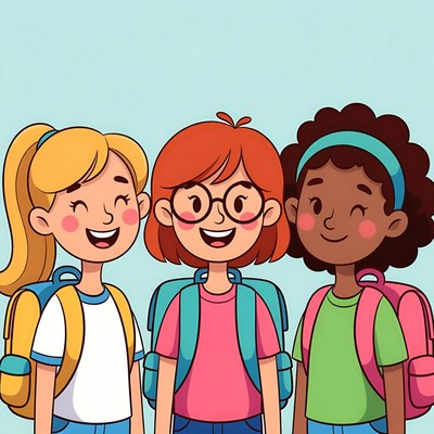 Three diverse girls with backpacks