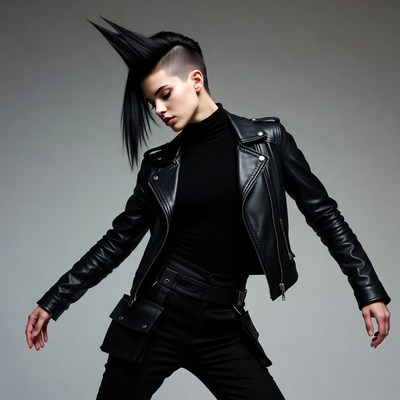 Woman with punk mohawk leather jacket