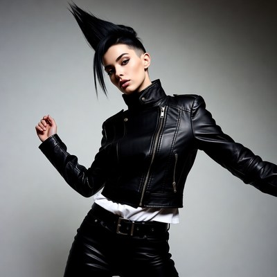 Woman with punk mohawk leather jacket