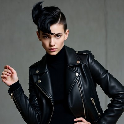 Woman with undercut hairstyle in leather jacket