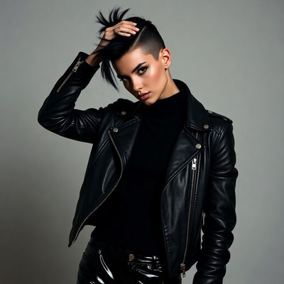 Woman with undercut hairstyle in leather jacket