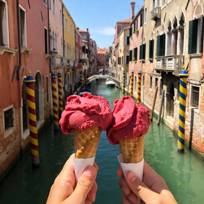 Hands Holding Gelato over Venice Canal