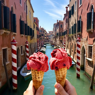 Hands Holding Gelato in Venice Canal