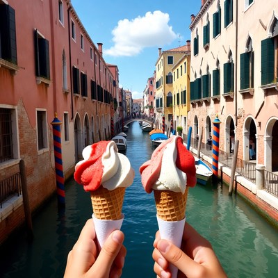 Hands Holding Gelato in Venice Canal