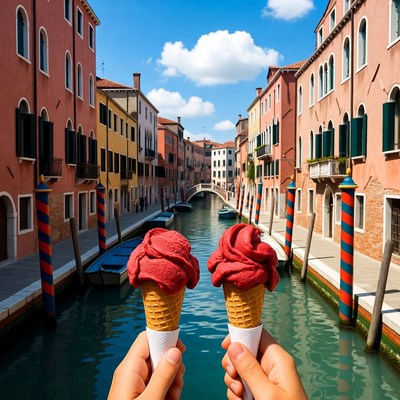 Hands Holding Gelato in Venice Canal