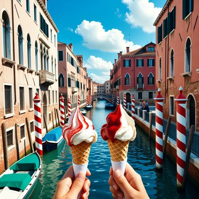Hands Holding Ice Cream in Venice Canal
