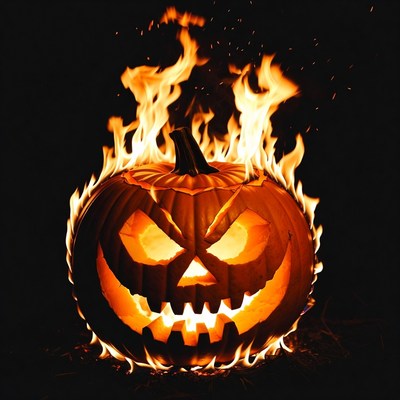Flaming Jack-o'-Lantern on Black Background