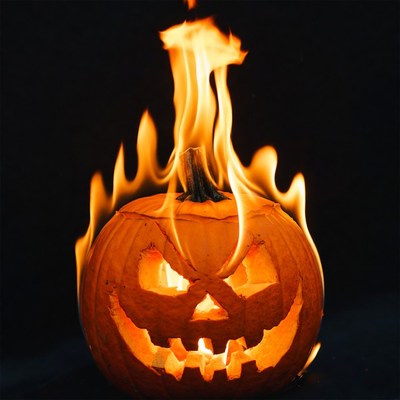 Lit Jack-o'-lantern with Flames