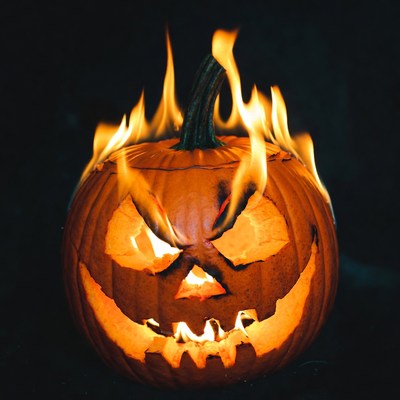 Burning Jack-o'-lantern on Black Background