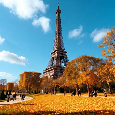 Eiffel Tower in Autumn with People