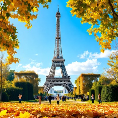 Eiffel Tower in Autumn with People