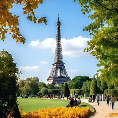 Eiffel Tower framed by autumn trees
