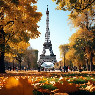 Eiffel Tower Framed by Autumn Trees