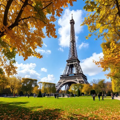 Eiffel Tower in Autumn with Fall Trees